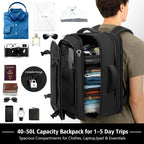 Travel Backpack With Lifetimewarranty,Expandable Carry On Backpack With Cable Access Port,Fits 17.3" Laptop Notebook,Water Resistant Weekender Backpack Business Trips,Daily Travel,Black
