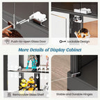 Dystler Display Cabinet With Glass Doors, Rgb Lights For Collectibles | 71'' Tall With Adjustable Shelves, Human Sensor Led Lighting Curio Cabinet, Black