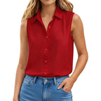 Sleeveless Button Down Shirts For Women, Slim Fit Business Collared Shirt Work Blouses Button Up Office Clothe