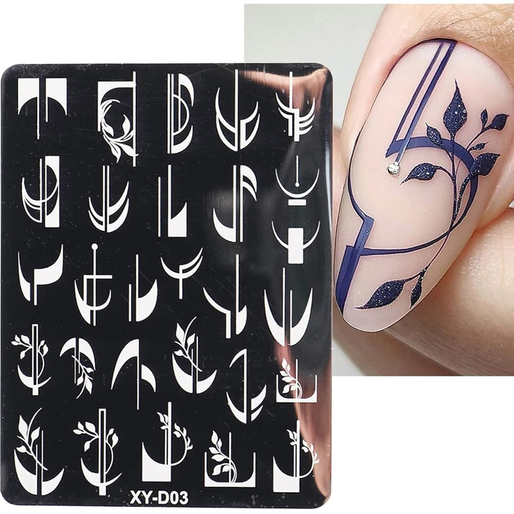 6Pcs Nail Art Stamping Templates Set with French Line Flowers Leaves Smiley Heart Design Stamping Kits DIY Printing Tools Fashion Decoration for Women and Girls
