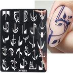 6Pcs Nail Art Stamping Templates Set with French Line Flowers Leaves Smiley Heart Design Stamping Kits DIY Printing Tools Fashion Decoration for Women and Girls