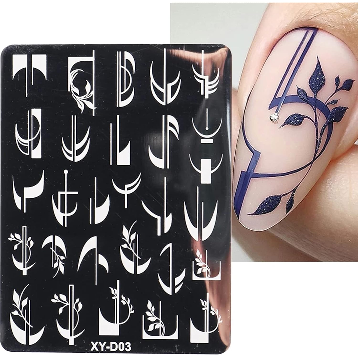6Pcs Nail Art Stamping Templates Set with French Line Flowers Leaves Smiley Heart Design Stamping Kits DIY Printing Tools Fashion Decoration for Women and Girls