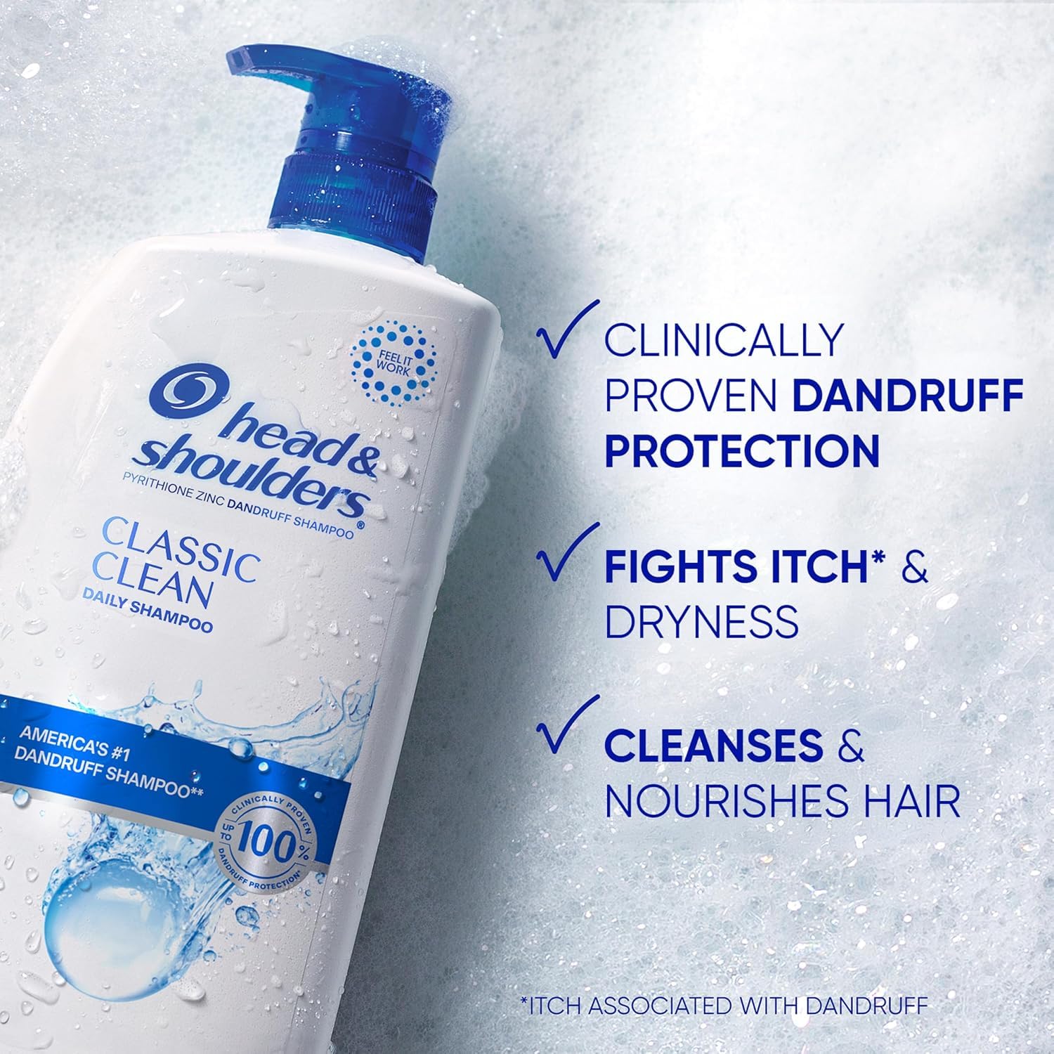 Head & Shoulders Anti-Dandruff Shampoo with 1% Pyrithione Zinc, Classic Clean Shampoo Twin Pack, Daily Use, Flake Control, Scalp Care, Color-Safe, Deep Clean, 32.1 fl oz Each
