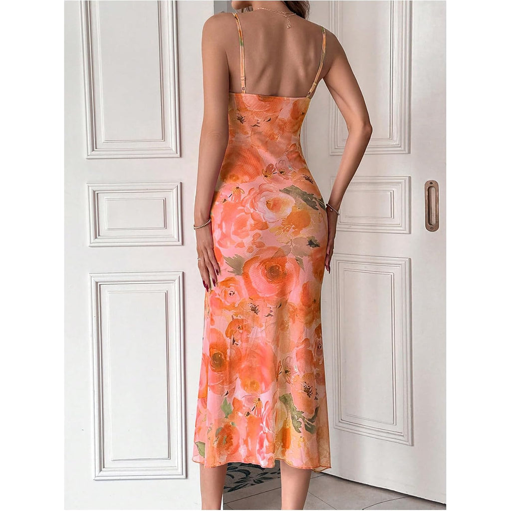 Gorglitter Women'S Floral Wedding Guest Derby Midi Dress Cocktail Summer Boho Beach Going Out Fishtail Sun Dresses