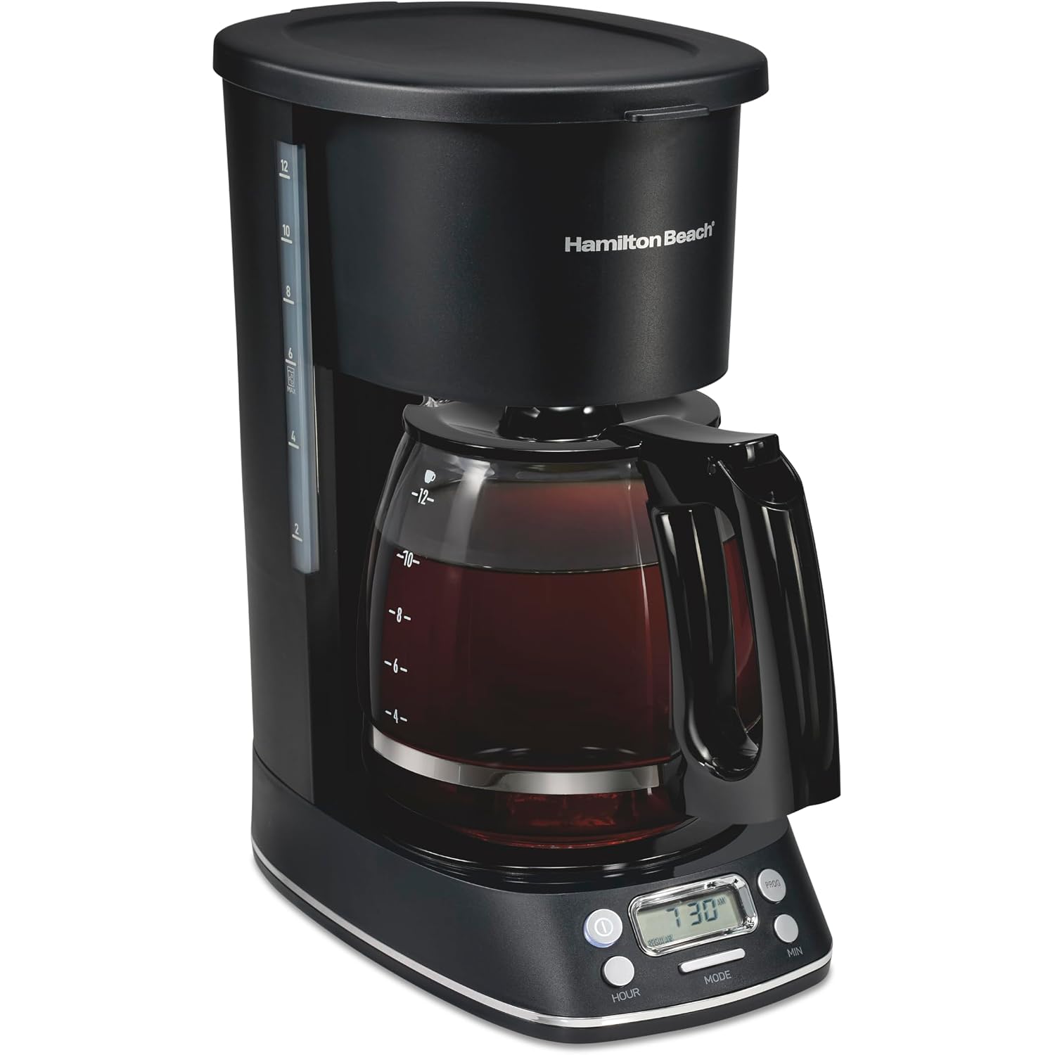 Hamilton Beach 12 Cup Programmable Hot & Iced Coffee Maker | Glass Carafe | Auto-Pause And Pour | 4-Hour Auto Shutoff | Black With Chrome Accents | 43690J