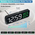 Peakeep Large Display Digital Alarm Clock For Bedroom With Date Day Of Week | Calendar Desk Table Clocks For Living Room Office, Dimmable Plug In Electric Clock Battery Backup, 5 Volumes, Loud, Auto Dst