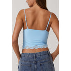 QINSEN Women's Double Layer Crop Cami V-Neck Lace Trim Tank Top with Adjustable Straps Delicate Overlay for Summer