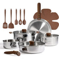 CAROTE 19pcs Stainless Steel Cookware Set with Detachable Handle, Pots and Pans Set, Induction Kitchen Cooking Sets, RV/Camping Cookware, Removable Handle, Oven Safe, Woodgrain, Mothers Day Gifts