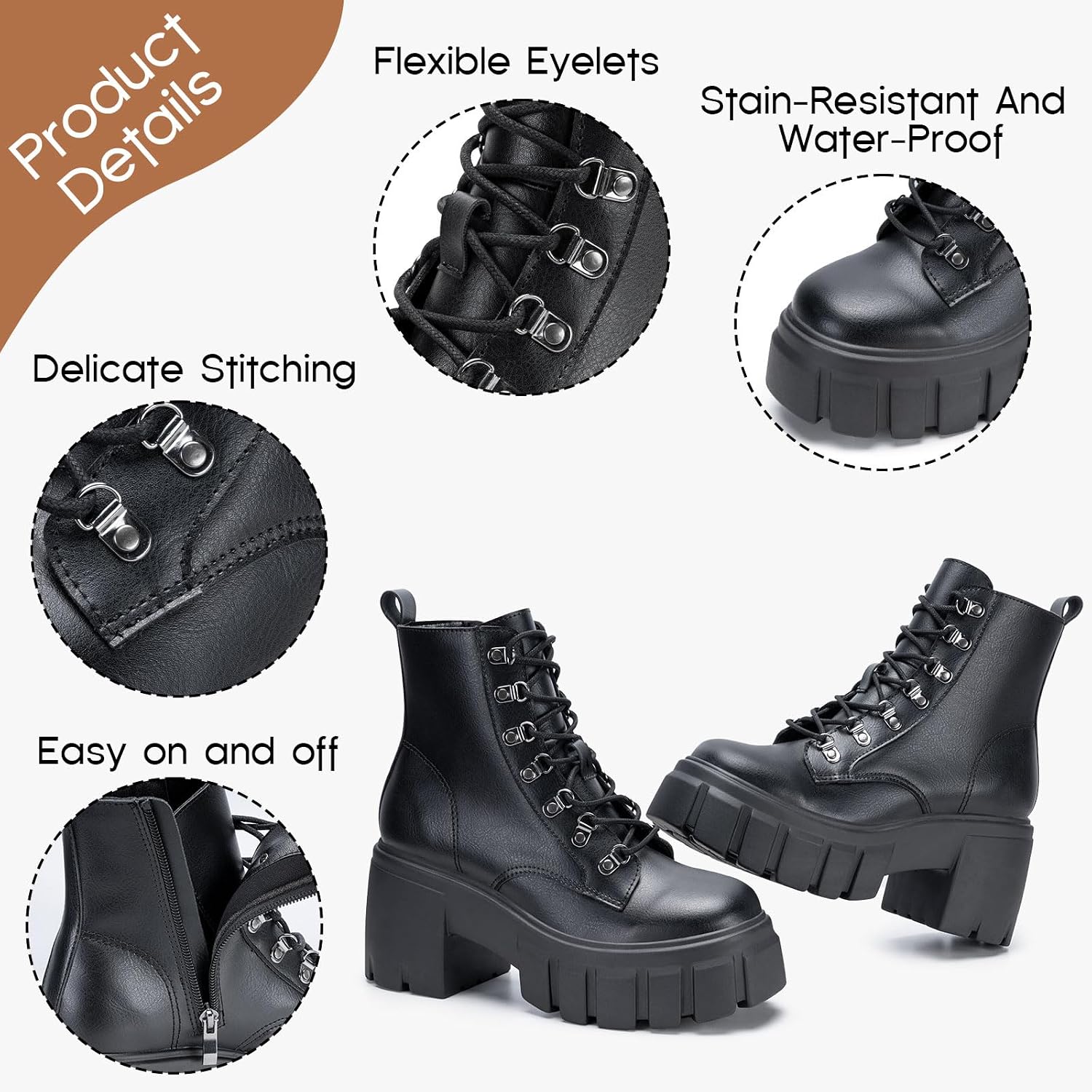 Fitory Women’S Combat Boots Lightweight Lace Up Side Zipper Ankle Botas High Heel Chunky Platform Lug Sole Booties 2026 Size 6-11