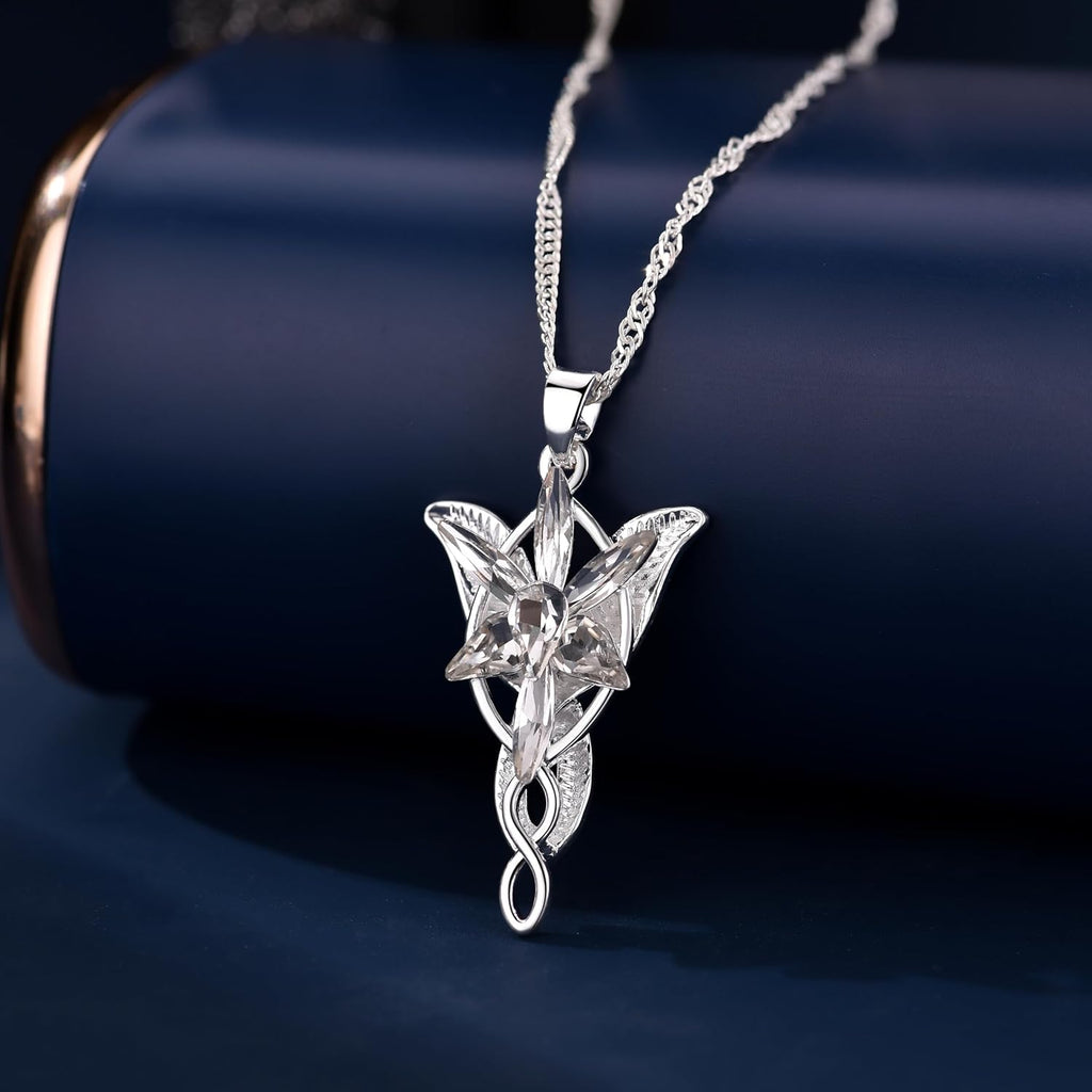 Lord of The Ring/Arwen Evenstar/Elven Green Tree Leaf/Thorin Oakenshield Necklace Lord of The Ring Pendant Necklace with Cubic Zirconia,Elvish Jewelry for Women