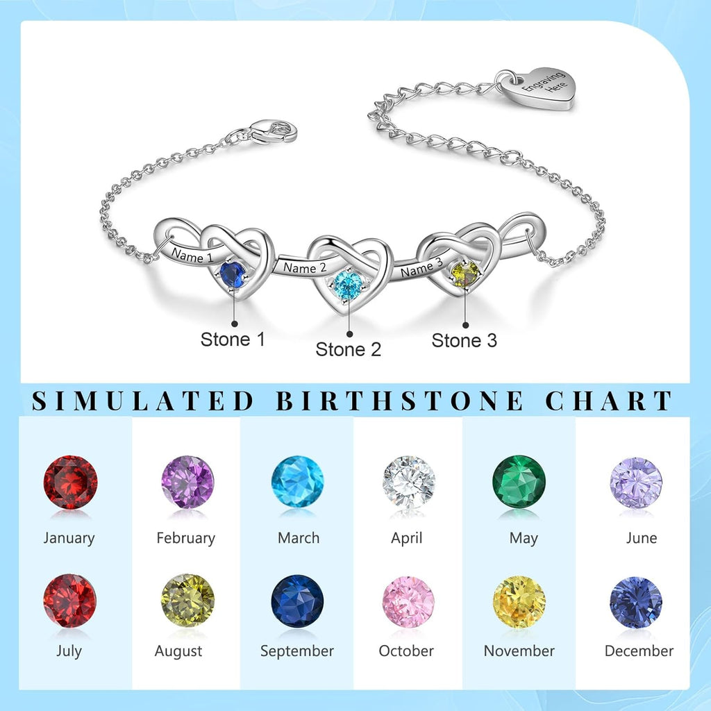 Nameinhea Personalized Name Birthstone Bracelet for Women – Mothers Bracelet with Birthstones, Mother's Day, Christmas, Birthday Gifts for Mom Grandma Wife
