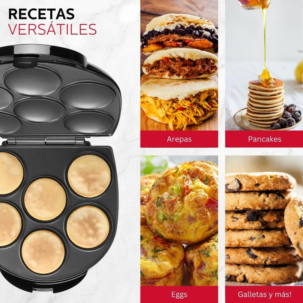 Holstein Housewares Non-Stick 6-Section Multi-Food Maker - Arepas, Mini Pancakes, Corncakes And More - Black,12 Inch