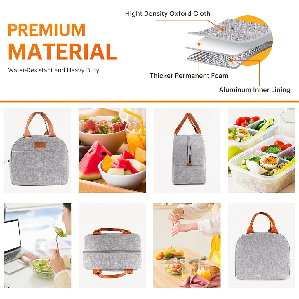 Lunch Bag For Women & Men Adult Insulated Lunch Box, Small Leakproof Cooler Food Lunch Containers Reusable High Capacity Lunch Tote Bags For Work, Travel, Outdoor (Grey)