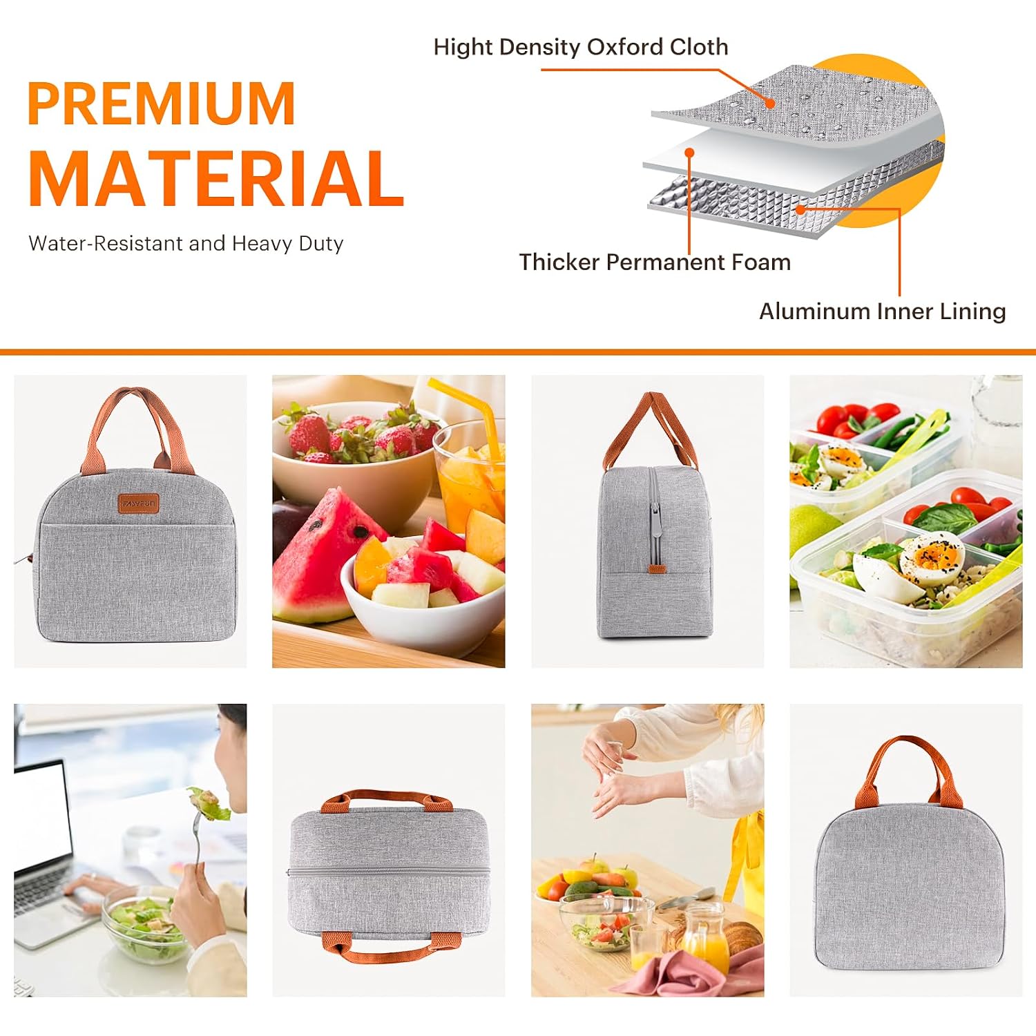Lunch Bag For Women & Men Adult Insulated Lunch Box, Small Leakproof Cooler Food Lunch Containers Reusable High Capacity Lunch Tote Bags For Work, Travel, Outdoor (Grey)