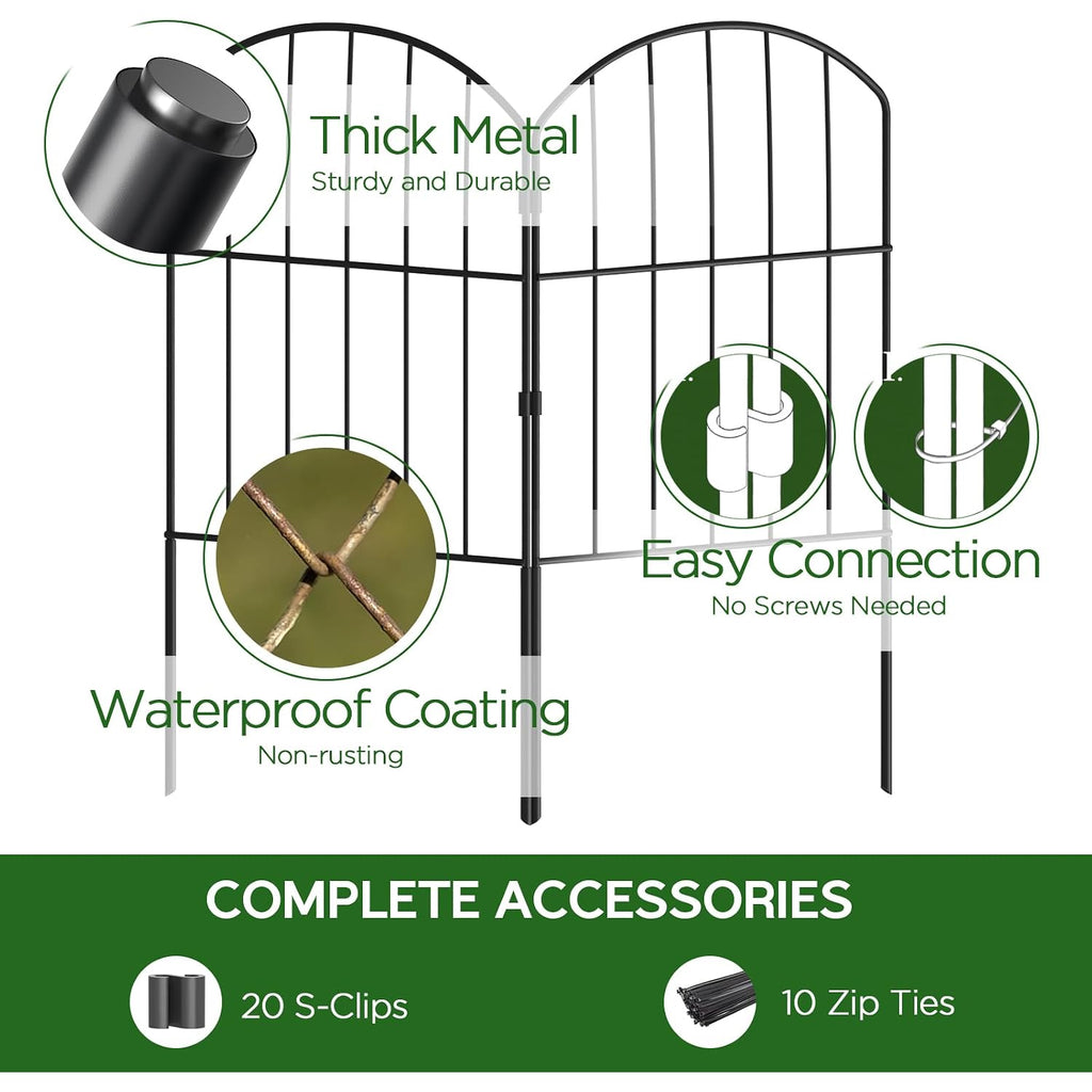 Garden Fence, Total 10Ft(L) X 24In(H) Garden Fencing Animal Barrier, 10 Pcs Rustproof Metal Fence Panels, Black No Dig Fence, Decorative Garden Fences And Borders For Dogs, Flower Bed, Patio