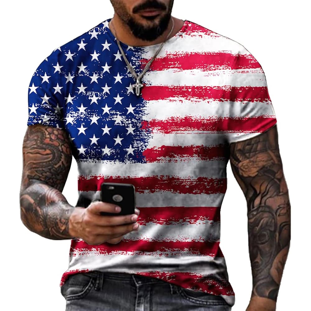 Men'S Short Sleeve Patriotic American Design With Eagle And Flag Premium T-Shirt