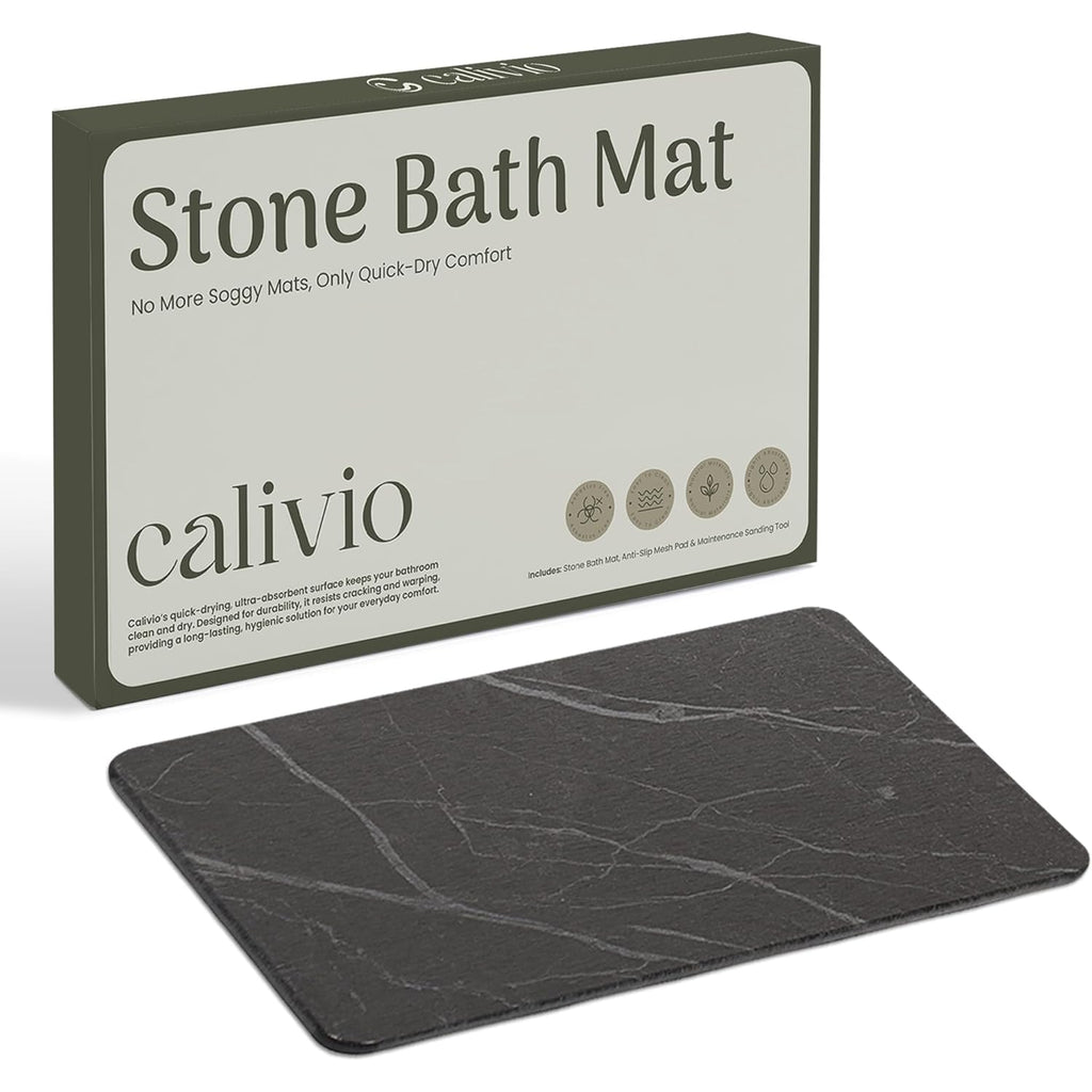 Quick Dry Shower Stone Bath Mat, Super Absorbent & Non-Slip 24 x 16 Inch Diatomaceous Earth Mat, Durable & Easy to Clean Diatomite Bath Mat for Bathroom Floor/Kitchen (Charcoal)