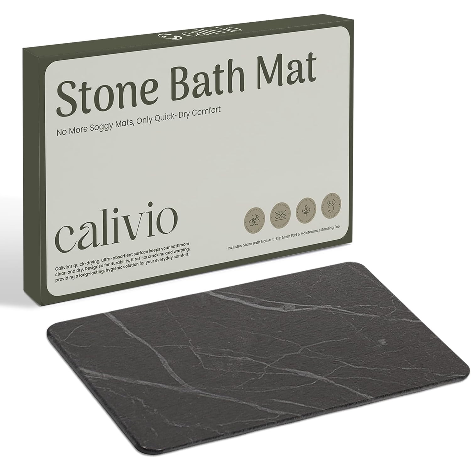 Quick Dry Shower Stone Bath Mat, Super Absorbent & Non-Slip 24 x 16 Inch Diatomaceous Earth Mat, Durable & Easy to Clean Diatomite Bath Mat for Bathroom Floor/Kitchen (Charcoal)