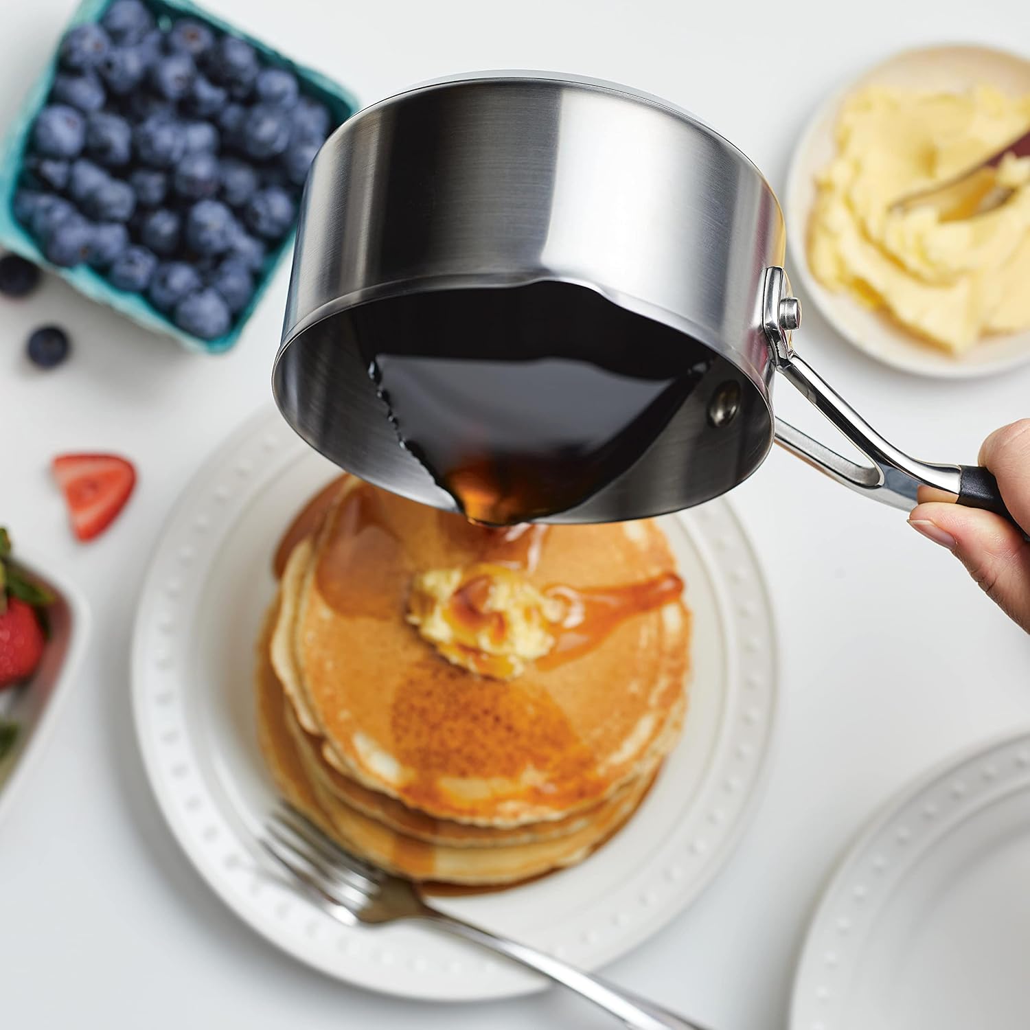 Kitchenaid Stainless Steel Induction Sauce Pan With Pour Spouts, 1-Quart Small Pot, Brushed Stainless Steel