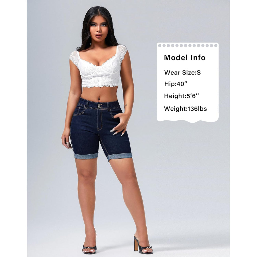 Women's Mid Rise Skinny Butt Lifting Stretchy Bermuda Jeans Shorts