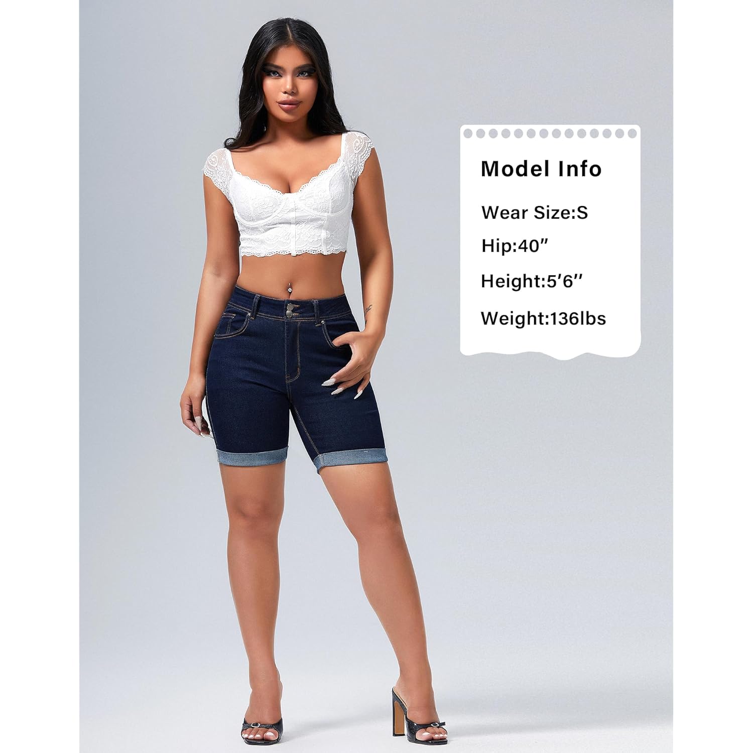 Women's Mid Rise Skinny Butt Lifting Stretchy Bermuda Jeans Shorts