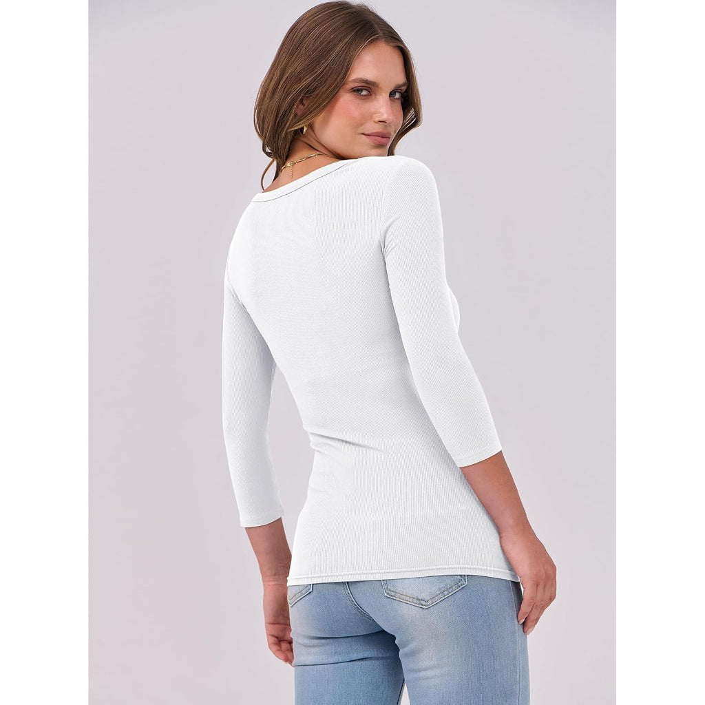 Anrabess Womens 3/4 Long Sleeve Tops Ribbed Knit Slim Fitted Shirts Basic Tee Fall Outfits 2026 Fashion Y2K Clothes