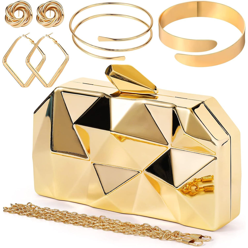 5 Pcs Clutch Purse For Women Evening Prom Purses Metallic Handbag Accessories For Wedding Banquet Retro Jewelry Gift Set