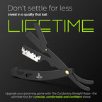 The Cut Factory® Straight Razor for Men Professional Barber Straight Edge Razor for Comfortable Smooth Shave. Gift Box Leather Pouch 20 Single Edge Blades. Our Blades Never Fall