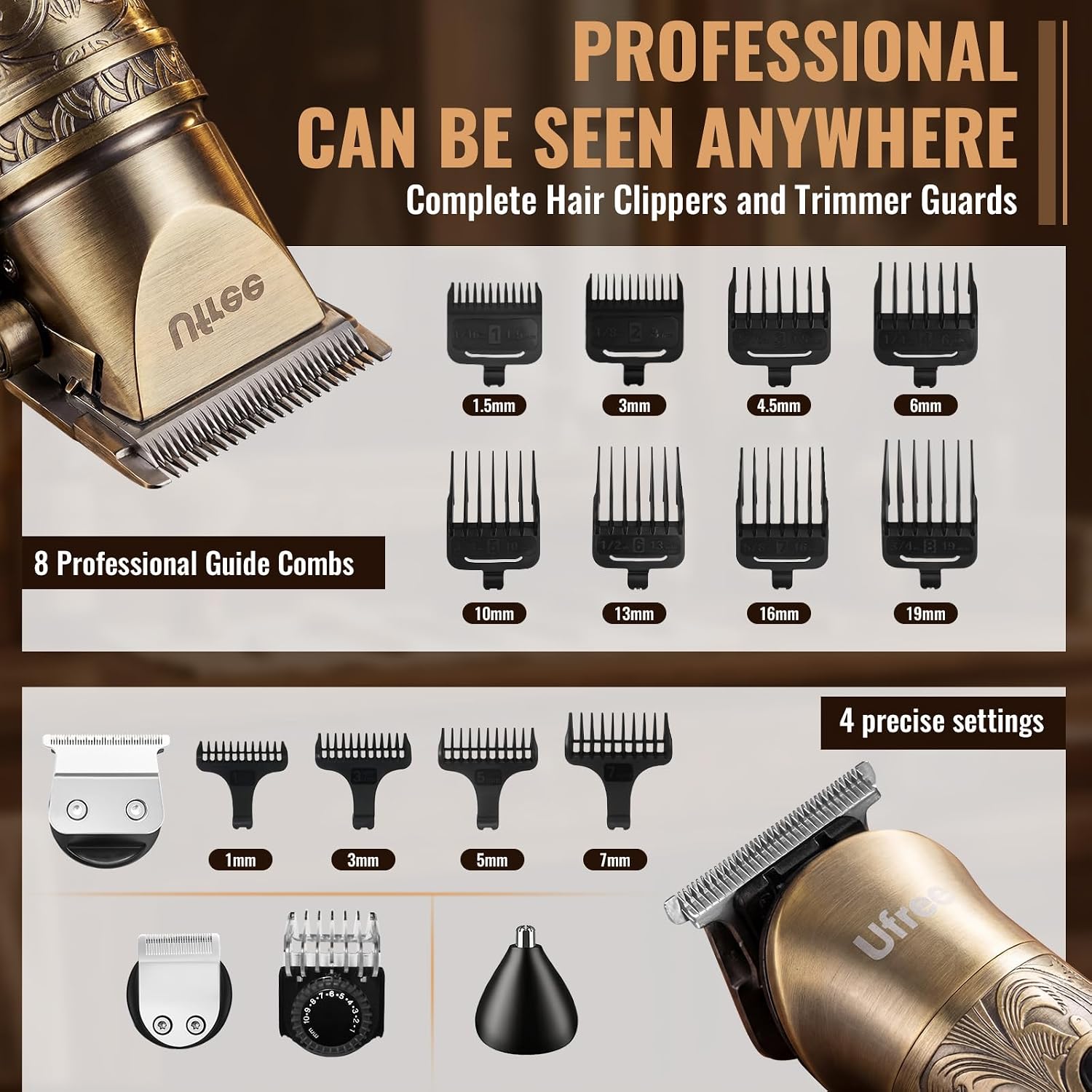 Ufree Beard Trimmer, Hair Clippers Mens Shaver Electric Razor, Hair Trimmer For Men Cordless Barber Clippers And Trimmers Set, Hair Cutting Kit For Men Grooming Gifts