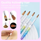4PCS Acrylic Nail Brush Set, 6/8/12/16. Kolinsky Nail Art Brushes for Application, Sturdy Handle Oval Shaped Acrylic Powder Nails Design Tools for Professional Manicure DIY