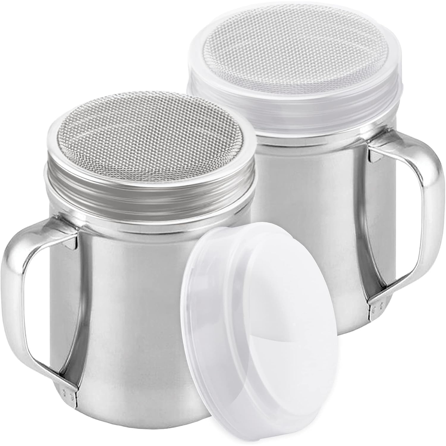 Powdered Sugar Shaker Duster - With Handle - Cinnamon Shaker For Coffee Bar - Fine Mesh Dredge - 6 Ounce, Pack Of 2 | Style: Fine