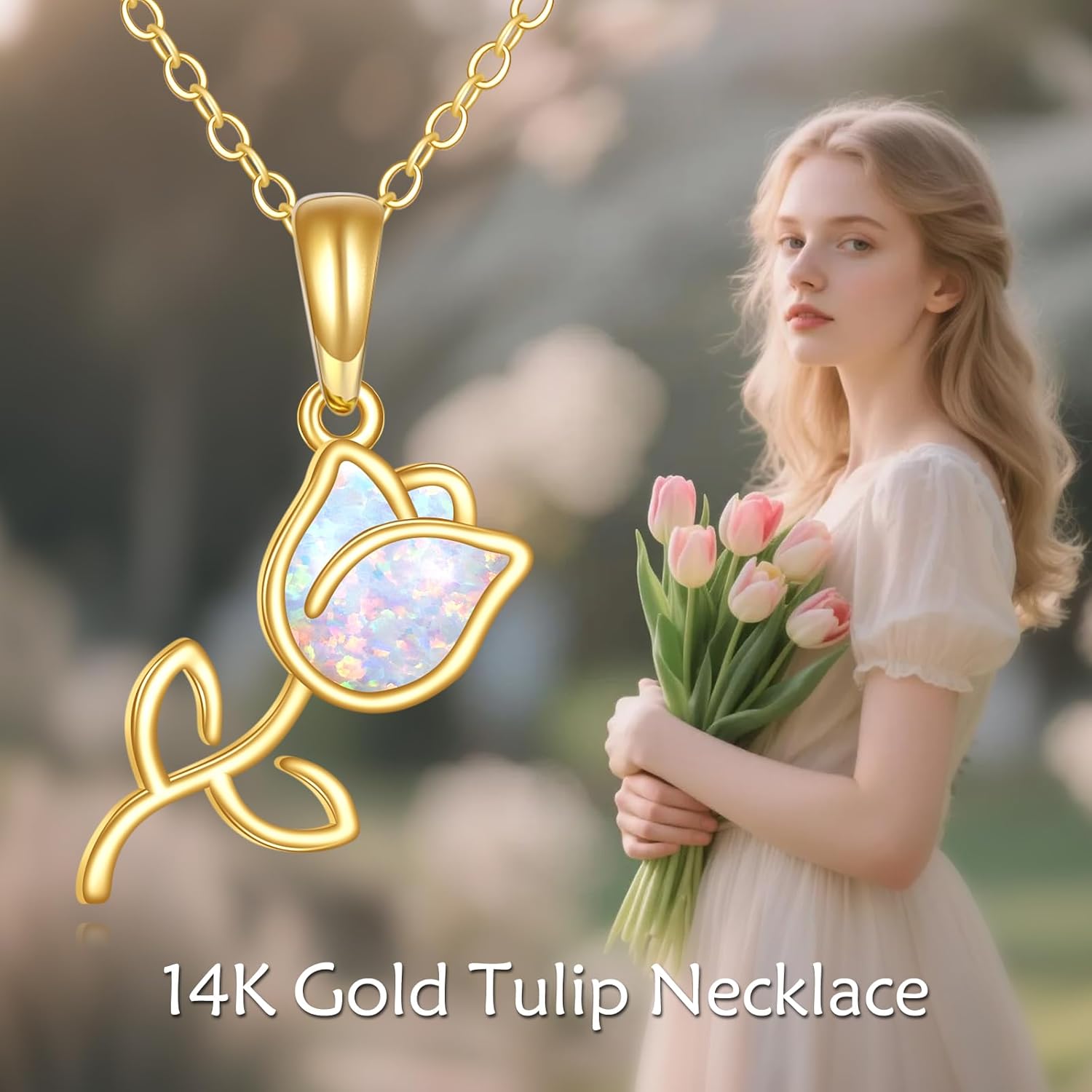 KECHO 14K Gold Tulip Flower Necklace Yellow Gold Tulip Flower Pendant Birthday Gifts for Women Jewelry Gifts for Her