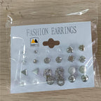 BBTO 24 Pairs Stud Earrings Crystal Pearl Earring Set Ear Stud Jewelry for Women Men