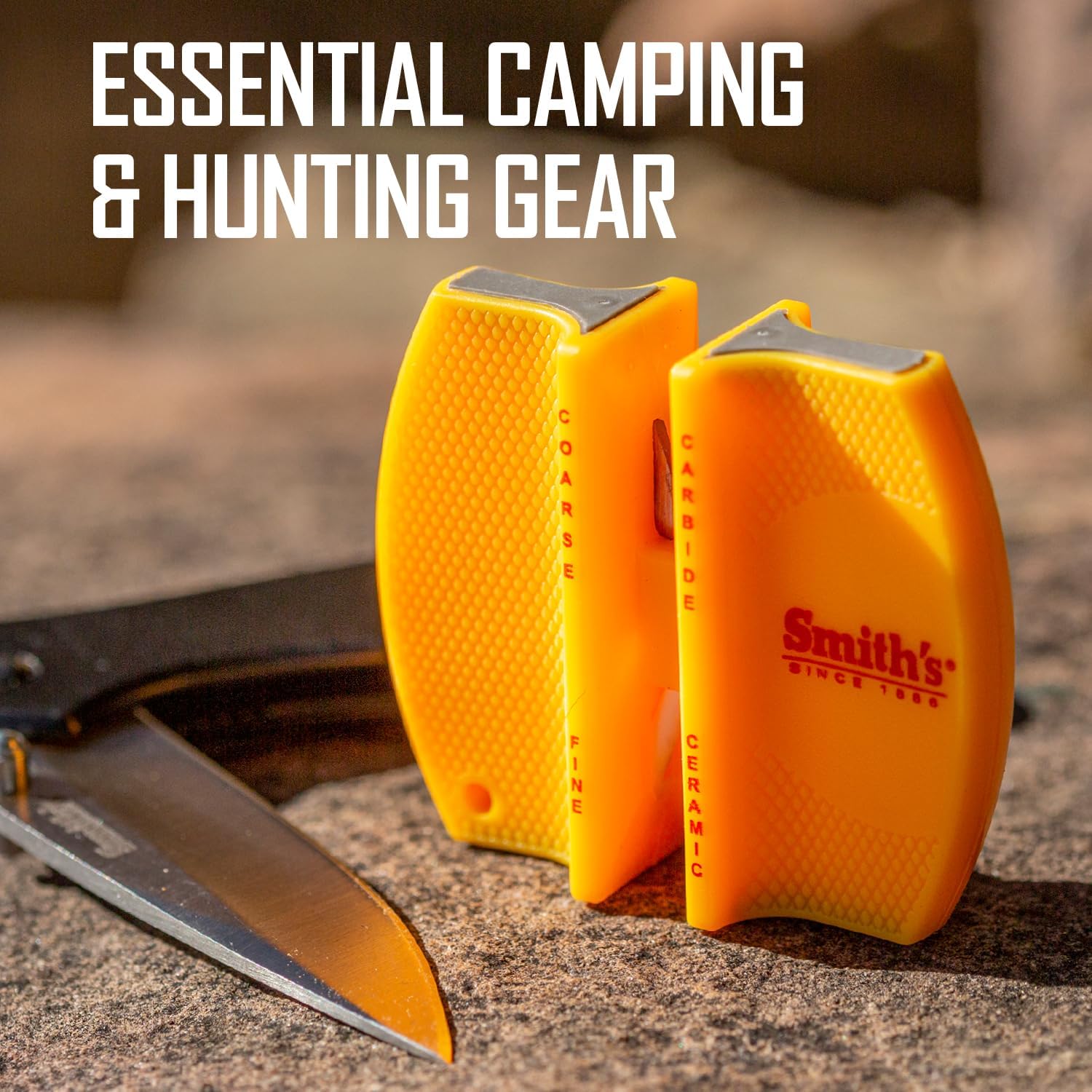 Smith'S Ccks 2-Step Knife Sharpener - Yellow - 2-Step Preset Coarse & Fine Slots - Outdoor Handheld Knife Sharpener - Fishing, Hunting, Fillet, Pocket Knives - Compact Plastic Portable Keychain Tool