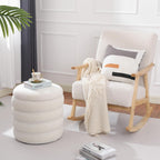 Teddy Sherpa Round Ottoman With Storage, Modern Upholstered Vanity Stool Foot Rest, Small White Boucle Storage Ottoman For Bedroom, Living Room, Entryway, Dorm