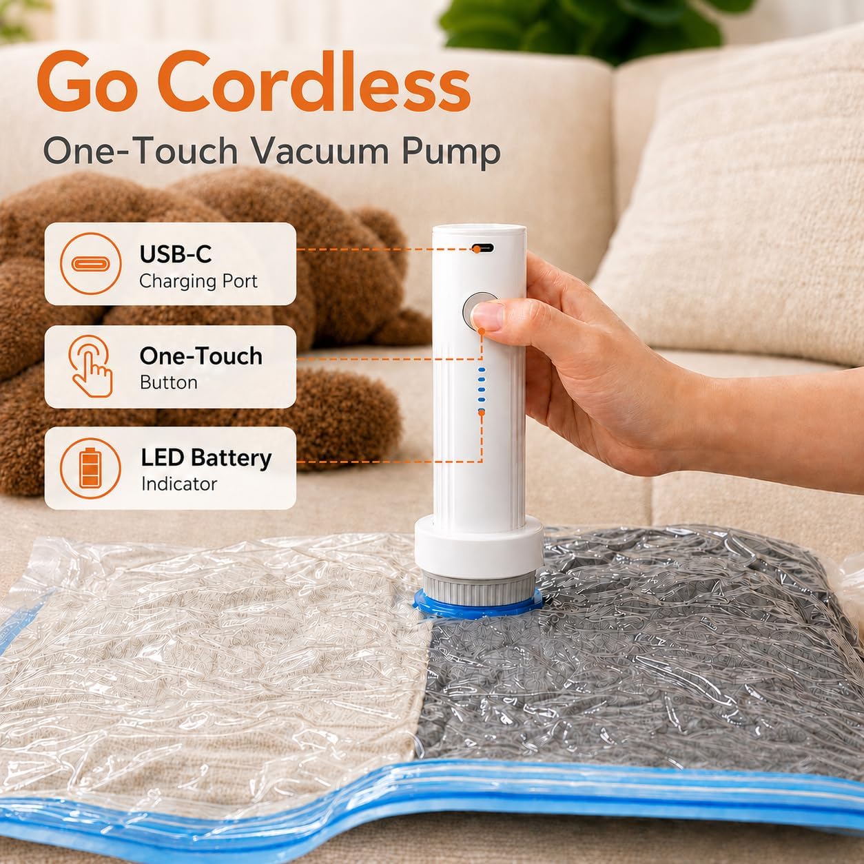 12 Pack Vacuum Bags For Travel With Rechargeable Air Pump, Carry-On Compression Bags For Luggage And Suitcase, Space Saver Storage For Clothing And Travel Organization