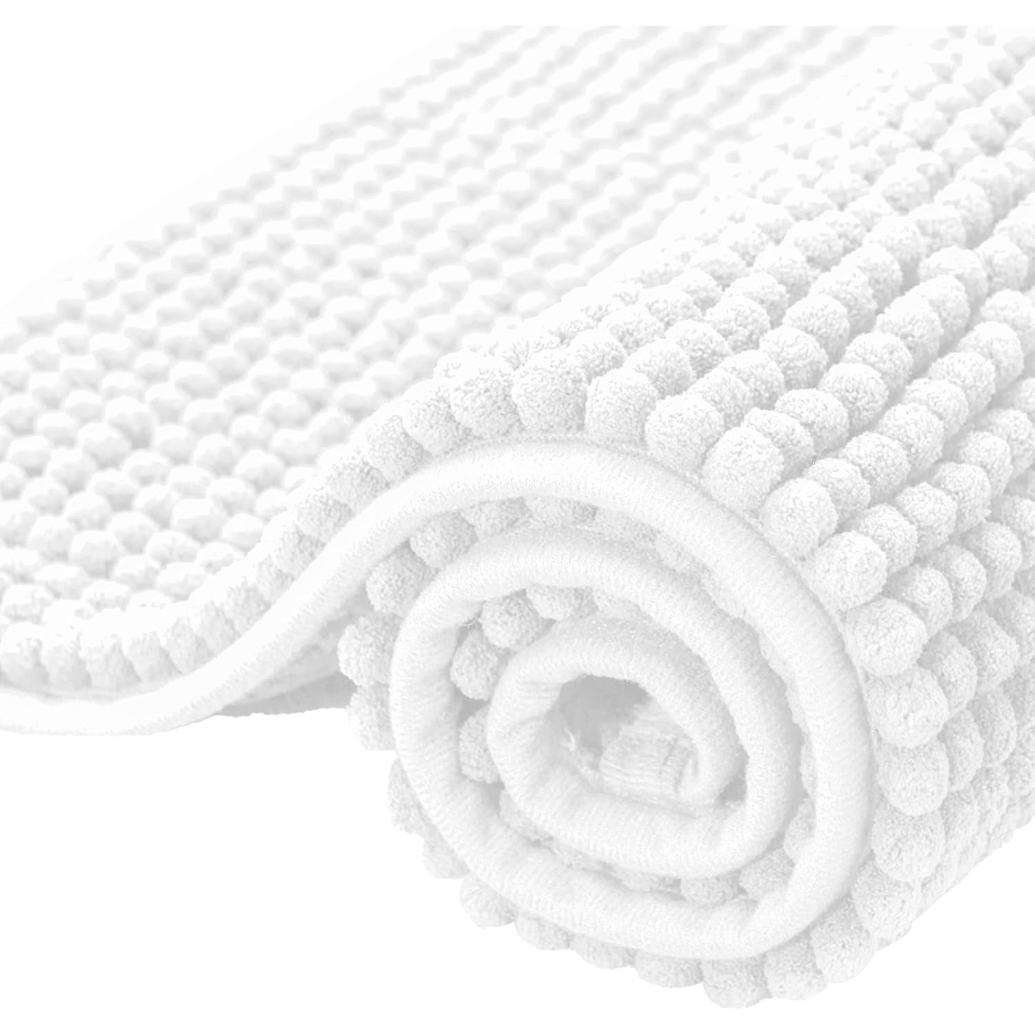 SUBRTEX Bathroom Rugs Chenille Bath Rug Soft Short Plush Bath Mat Soft Shower Mat Water Absorbent Shower Mat Quick Dry Machine Washable(White,18" x 24")