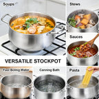 Tifanso Tri-Ply 8 Quart Stainless Steel Stock Pot - Heavy Duty Large Induction Cooking Pot with Lid for Pasta, Soup, Spaghetti, Nonstick Deep Stockpot, Kitchen Cookware for Simmer, Canning, Boiling