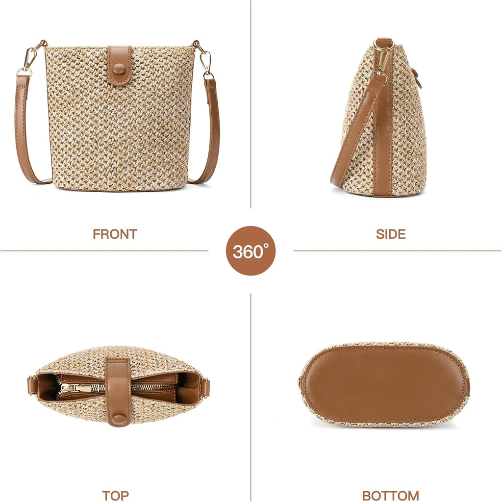 RNIEGA Small Straw Crossbody Bag for Women Woven Summer Shoulder Phone Purse Beach Handbag for Vacation