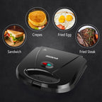 Aigostar Sandwich Maker With Non-Stick Deep Grid Surface For Egg, Ham, Steaks Compact Electric Grill Tostadora De Pan Black, Etl Certificated, Roy
