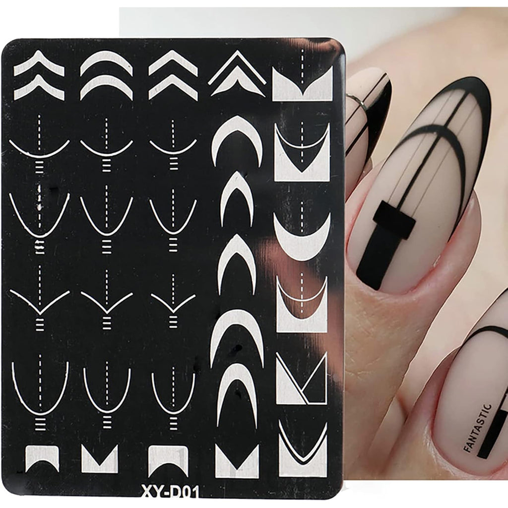 6Pcs Nail Art Stamping Templates Set with French Line Flowers Leaves Smiley Heart Design Stamping Kits DIY Printing Tools Fashion Decoration for Women and Girls