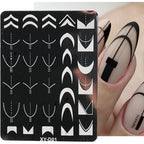 6Pcs Nail Art Stamping Templates Set with French Line Flowers Leaves Smiley Heart Design Stamping Kits DIY Printing Tools Fashion Decoration for Women and Girls