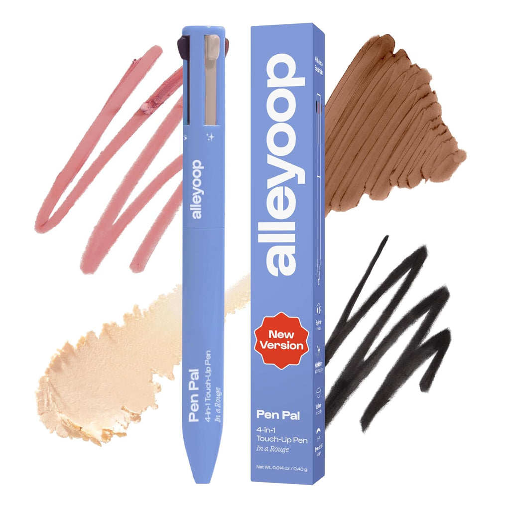 Alleyoop Pen Pal 4 In 1 Makeup Pen – All-In-One Eyeliner, Lip Liner, Highlighter & Concealer Pencil, Eyebrow Pencil For Women, Compact Travel Makeup Easy Touch-Ups On The Go,Vegan (In A Rouge - Light)