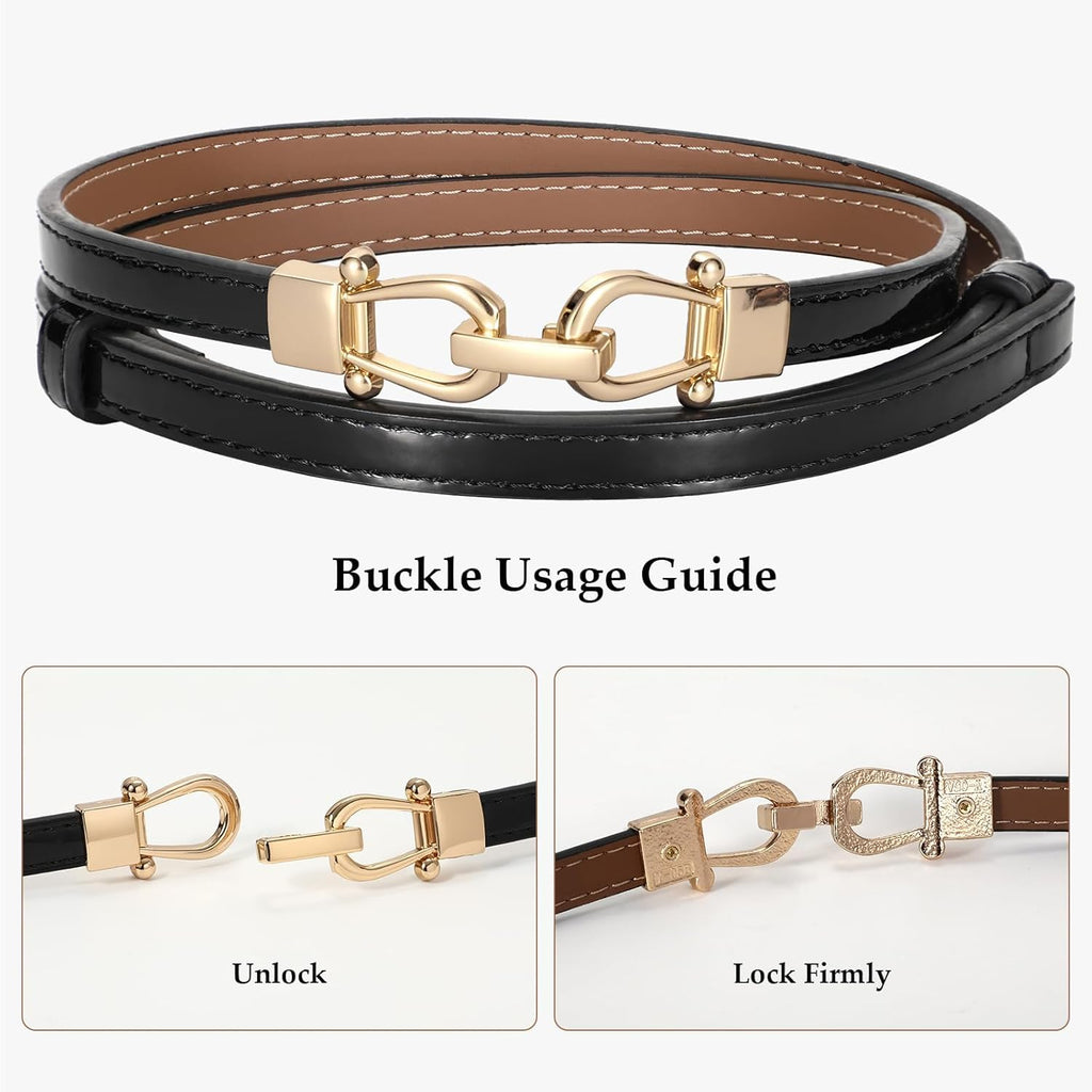 WERFORU Women Classic Leather Belt With Square Gold Silver Buckle For Jeans Pants