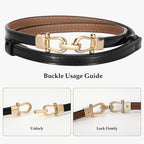 WERFORU Women Classic Leather Belt With Square Gold Silver Buckle For Jeans Pants