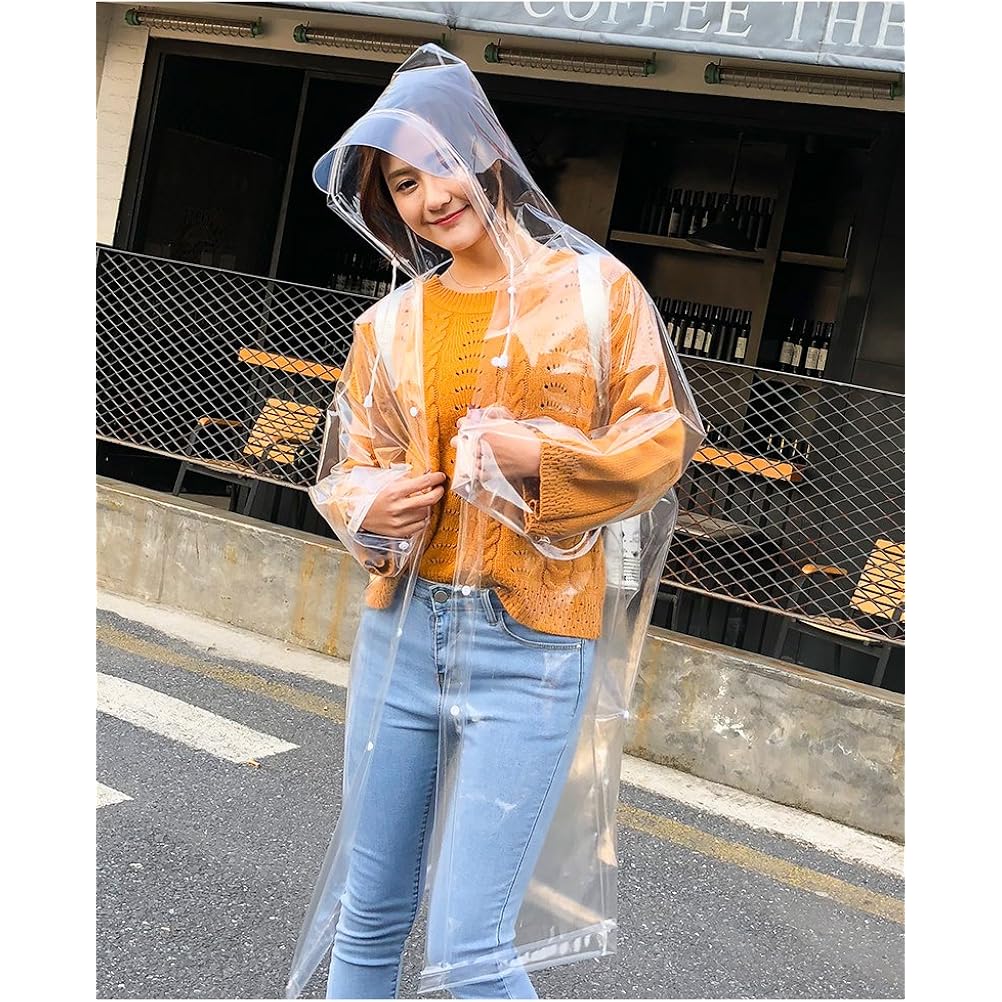 Freesmily Super Transparent Raincoat For Women Fashion Eva Waterproof Rain Poncho With Hood Drawstring