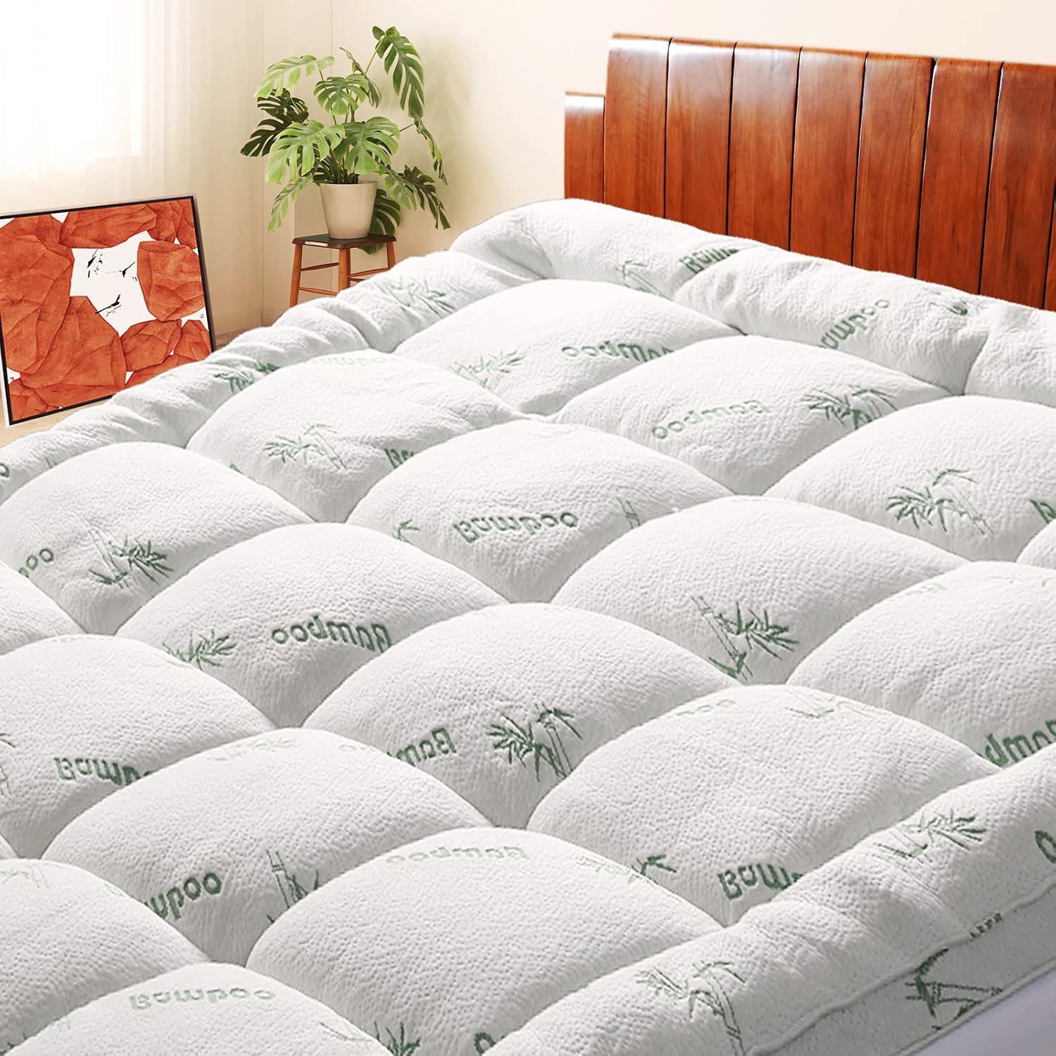 Mattress Topper Short Queen Rv Size, Cooling Extra Thick Breathable Viscose Made From Bamboo Mattress Pad, Soft Quilted Fitted Mattress Cover With 1000 Gsm Down Alternative Fill (8-21”Deep Pocket)