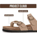 Project Cloud 100% Genuine Leather Womens Sandals -Lightweight Womens Slides Memory Foam Insole & Cork Footbed Sandals Women - Non-Slip Beach Essentials Summer Sandals For Women 2026 (Lian)