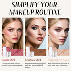 KIMUSE Face Sticks Trio, Cream Blush Stick & Highlighter Stick & Contour Stick for Sculpt the Cheeks, Long Lasting Cream Contour Stick Trio for Face Makeup, with Brush