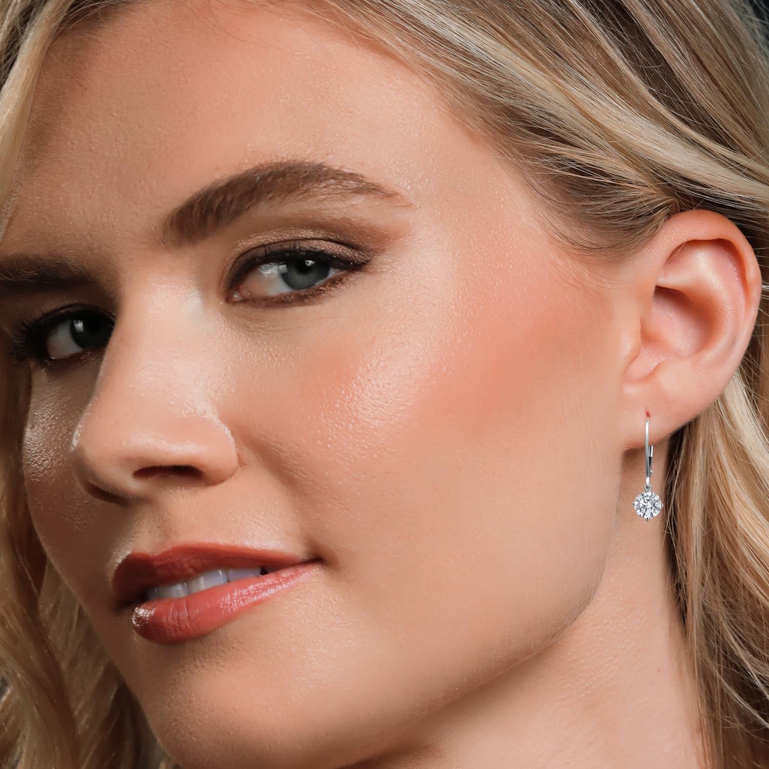 Gem Stone King 0.50-1.50 Cttw Round Lab Grown Diamond Leverback Dangle Earrings for Women | 14K White Gold | E-F Color | VVS-VS Clarity | April Birthstone | Jewelry Gifts for Mom Wife Her